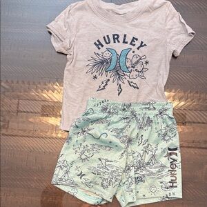 Hurley Light Gray Tee and Mint Green Shorts Set